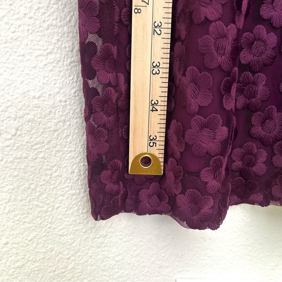 Trina Turk Lace Airie Dress Long Sleeve Sheer Fall Floral Purple Size 8 FLAW - Picture 11 of 15